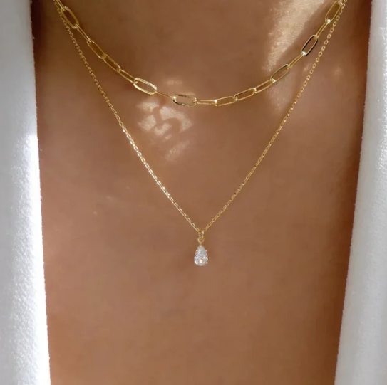 Collar en Capas Chapado en Oro de 18K con Pedrería (Set)