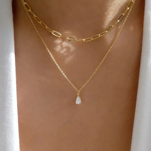Collar en Capas Chapado en Oro de 18K con Pedrería (Set)