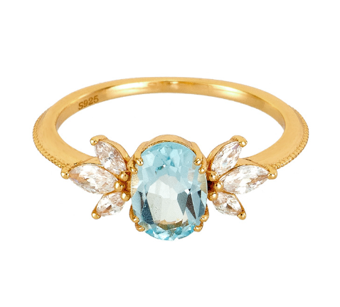 925 Silver Gold-Plated Simple Sky Blue Topaz Ring