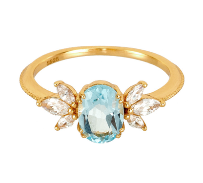 925 Silver Gold-Plated Simple Sky Blue Topaz Ring