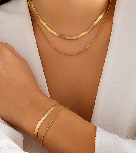 Collar Londres Oro - Conjunto de Cadena Serpiente Doble Capa